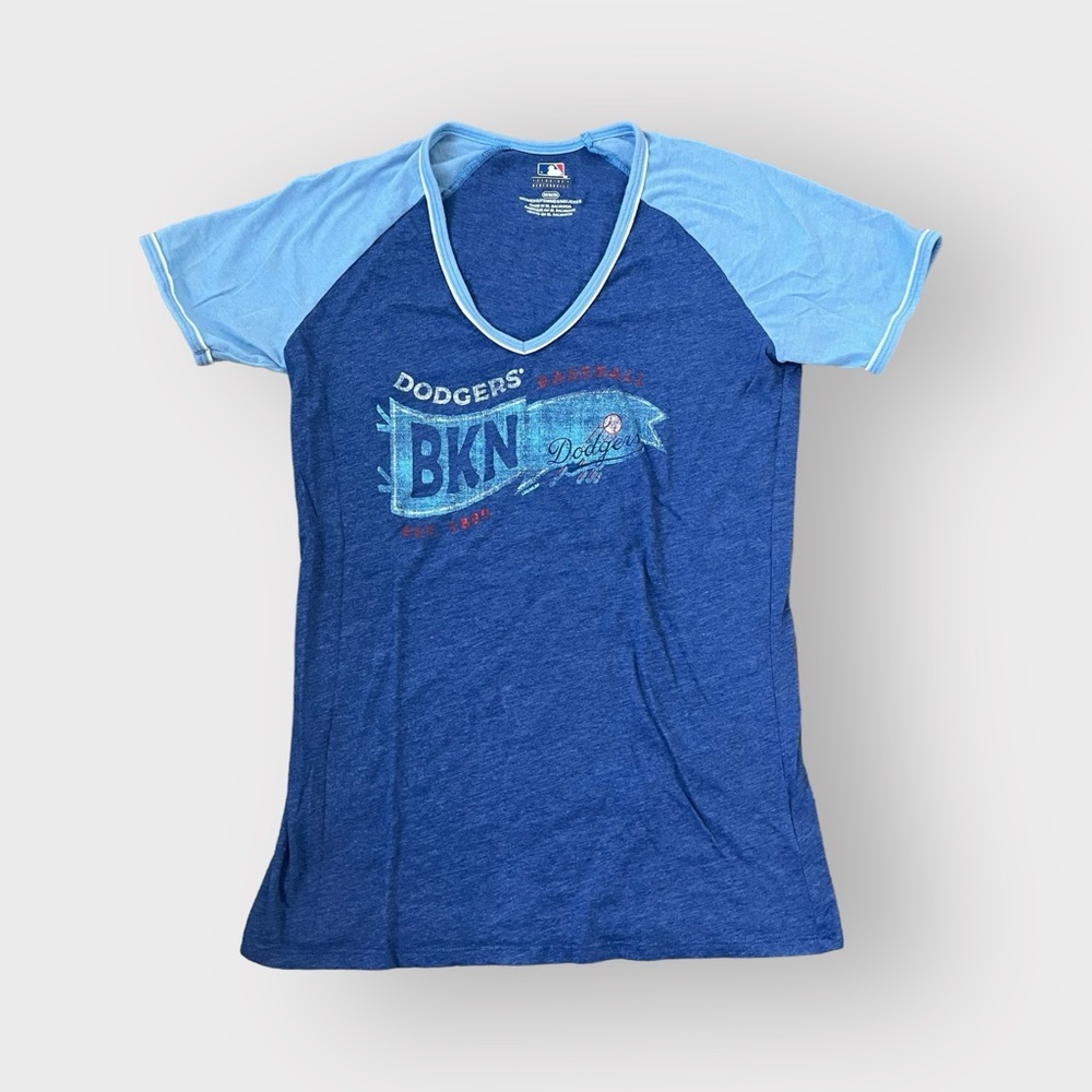 Dodgers MLB Brooklyn V-neck Ringer T-Shirt Retro Los Angeles